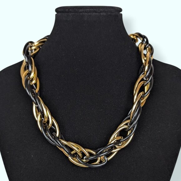 (2/$20) Vintage Gold & Black Triple Chain Necklace - Picture 1 of 5